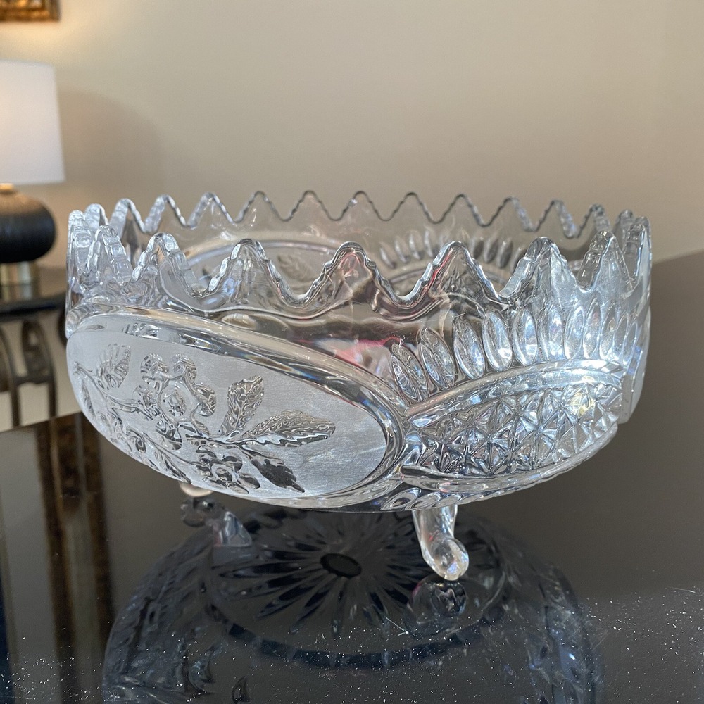 Vintage The European Collection 24% Lead Crystal‎ Yugoslavia 8.25" Footed Bowl
